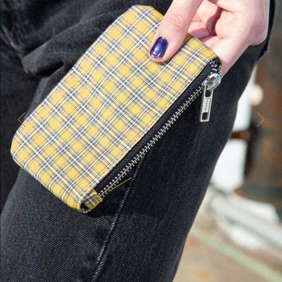 yellow plaid purse